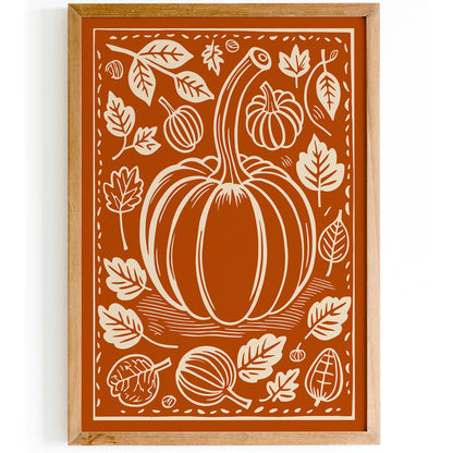 Burnt Orange Pumpkin Linocut Poster