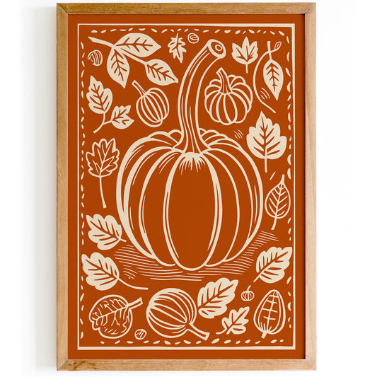 Burnt Orange Pumpkin Linocut Poster