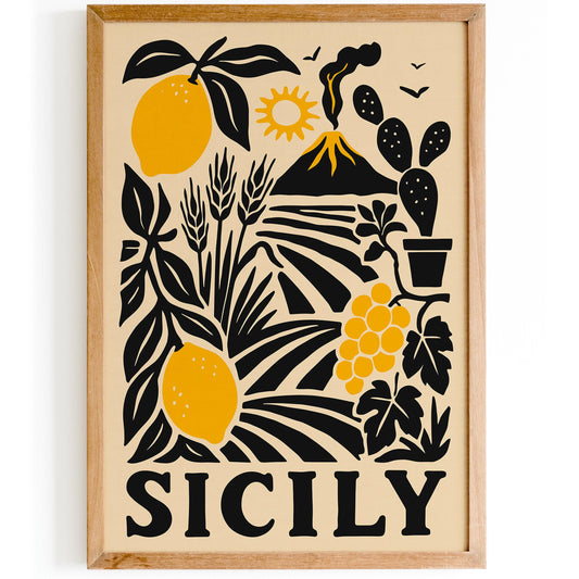 Sicily Retro Travel Poster