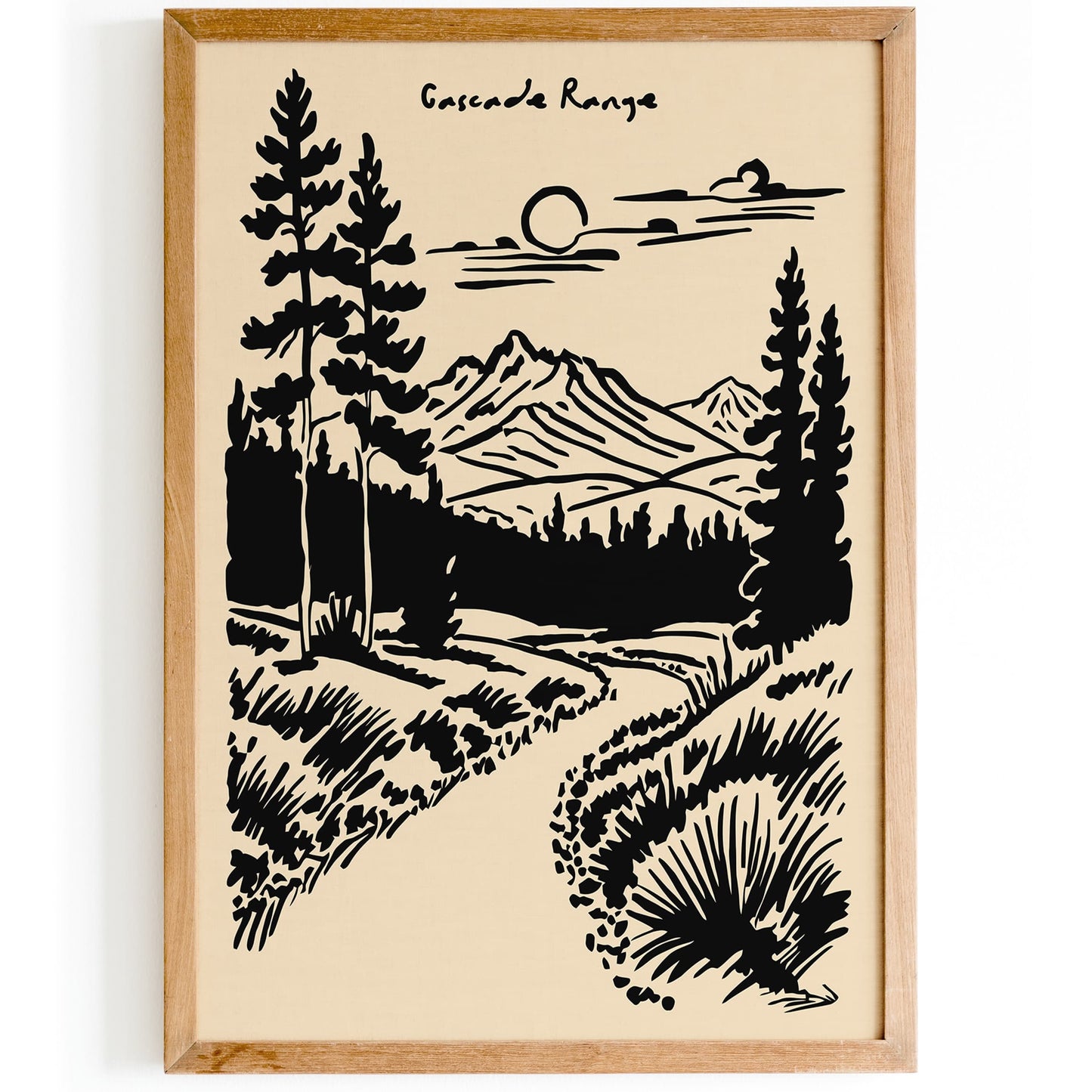 Mount Rainier Poster - Black Ink Landscape Print