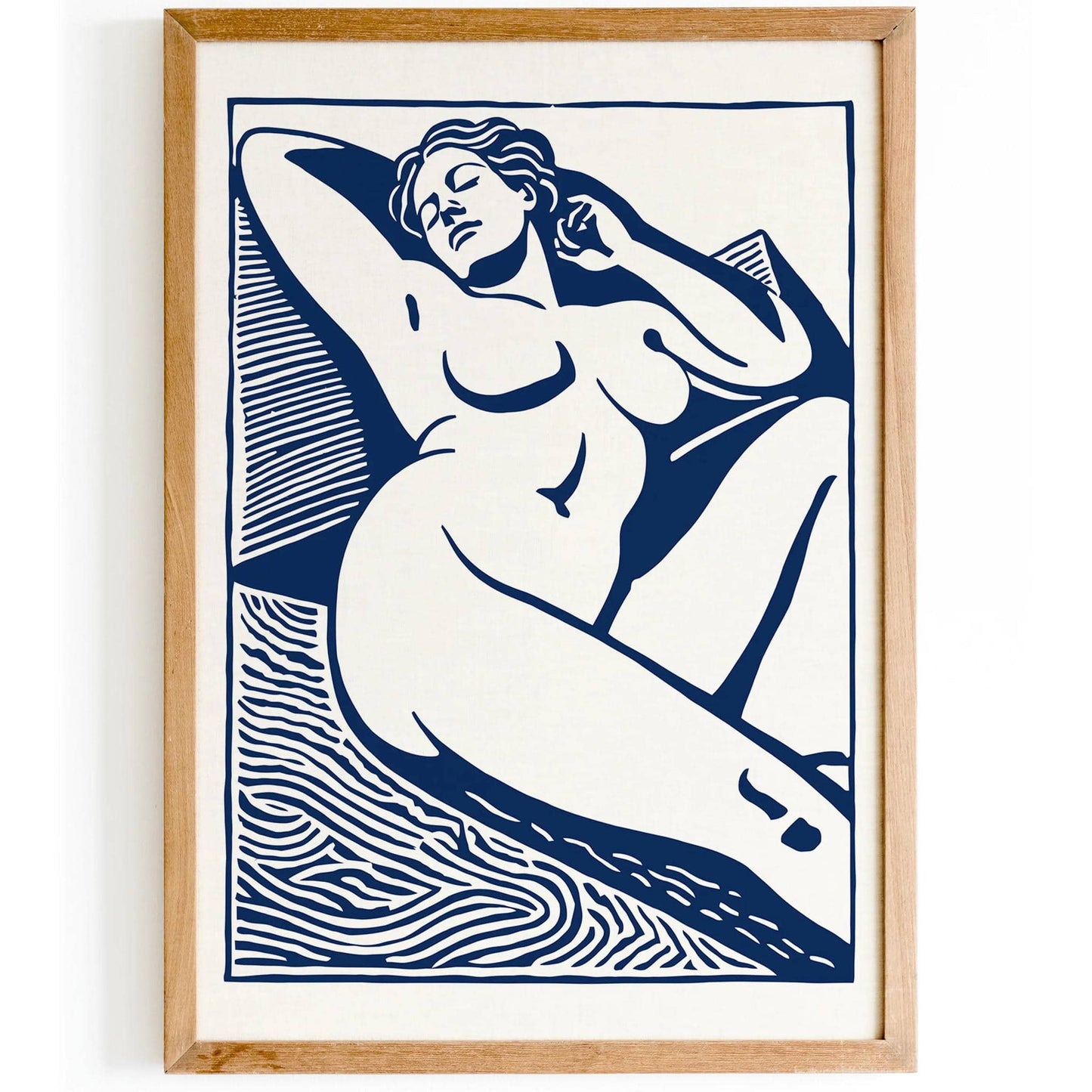 Vintage Sunbathing Linocut Poster
