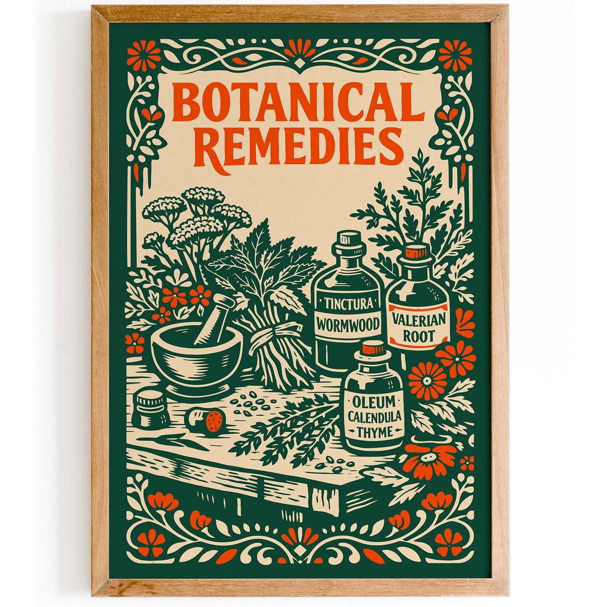 Vintage Herbal Remedies Botanical Art Poster