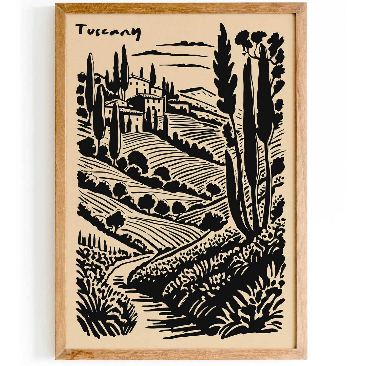 Tuscany Scenic Black Ink Style Print