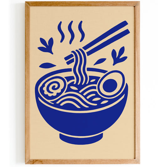 Ramen Soup Art Print - Blue Modern Kitchen Decor