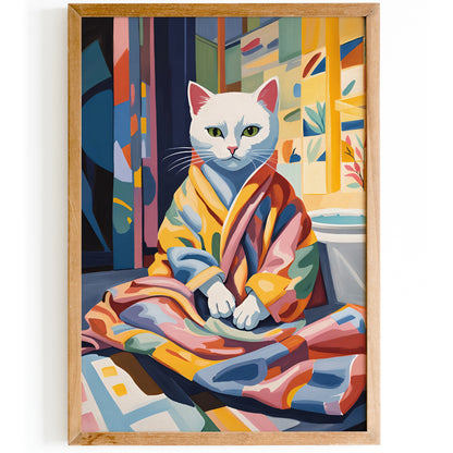 Cute Cat in Bathrobe - Bathroom Poster