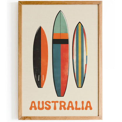 Australia Retro Surfing Poster Print