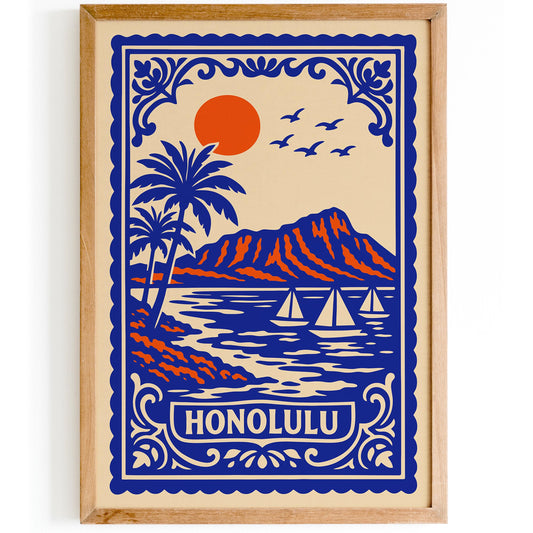 Honolulu Hawaii Blue Landscape Poster