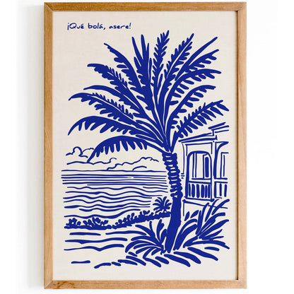Blue and White Spanish Scenic Travel Poster