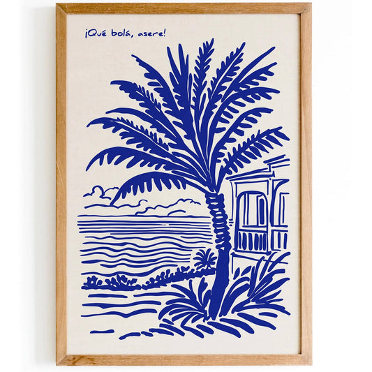 Blue and White Spanish Scenic Travel Poster