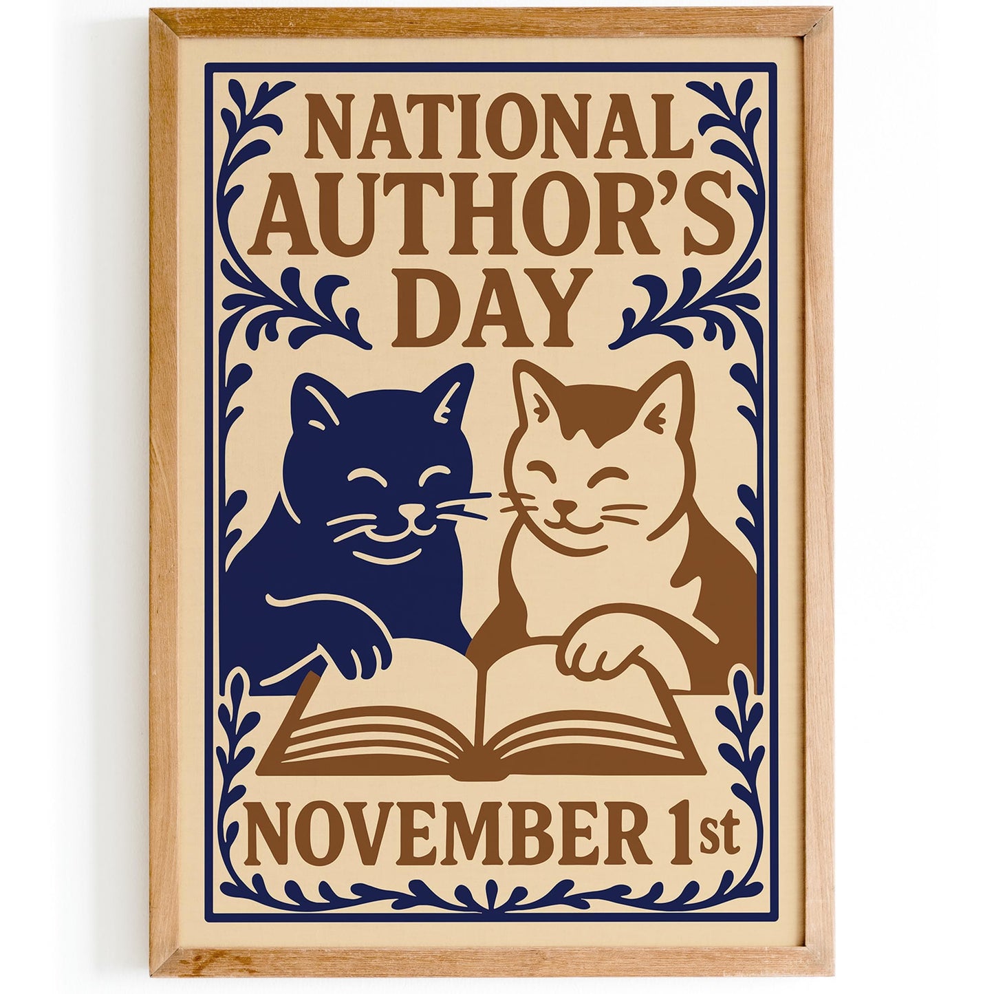 National Authors Day Poster - Cats Reading a Book Art Print