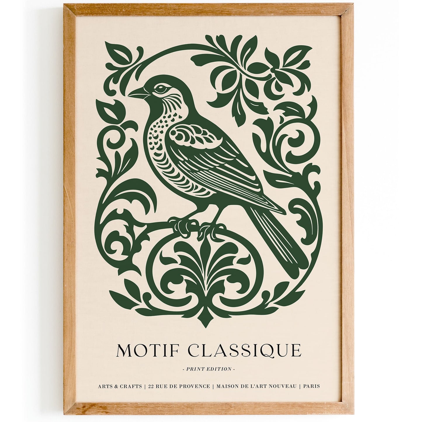 Green Bird Poster - Classic Elegant Wall Art Print