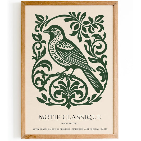 Green Bird Poster - Classic Elegant Wall Art Print