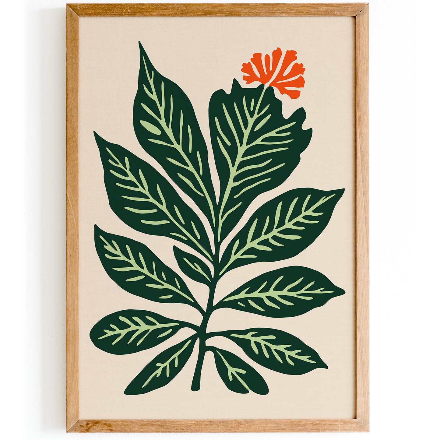 Hand-Drawn Botanical Poster,Vintage Style Green Leaf