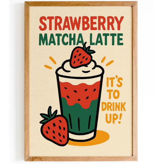 Strawberry Matcha Drink Wall Art