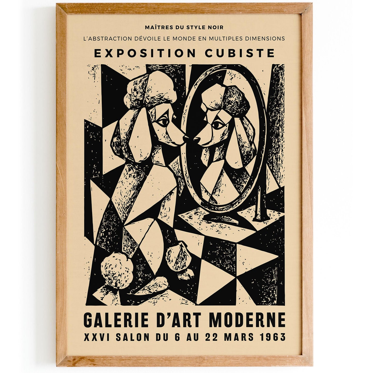 Cubism Exhibition Poster – Vintage Poodle & Mirror Wall Art Print