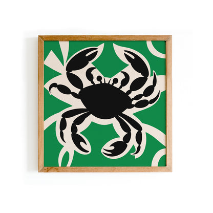 Green Retro Crab Square Print