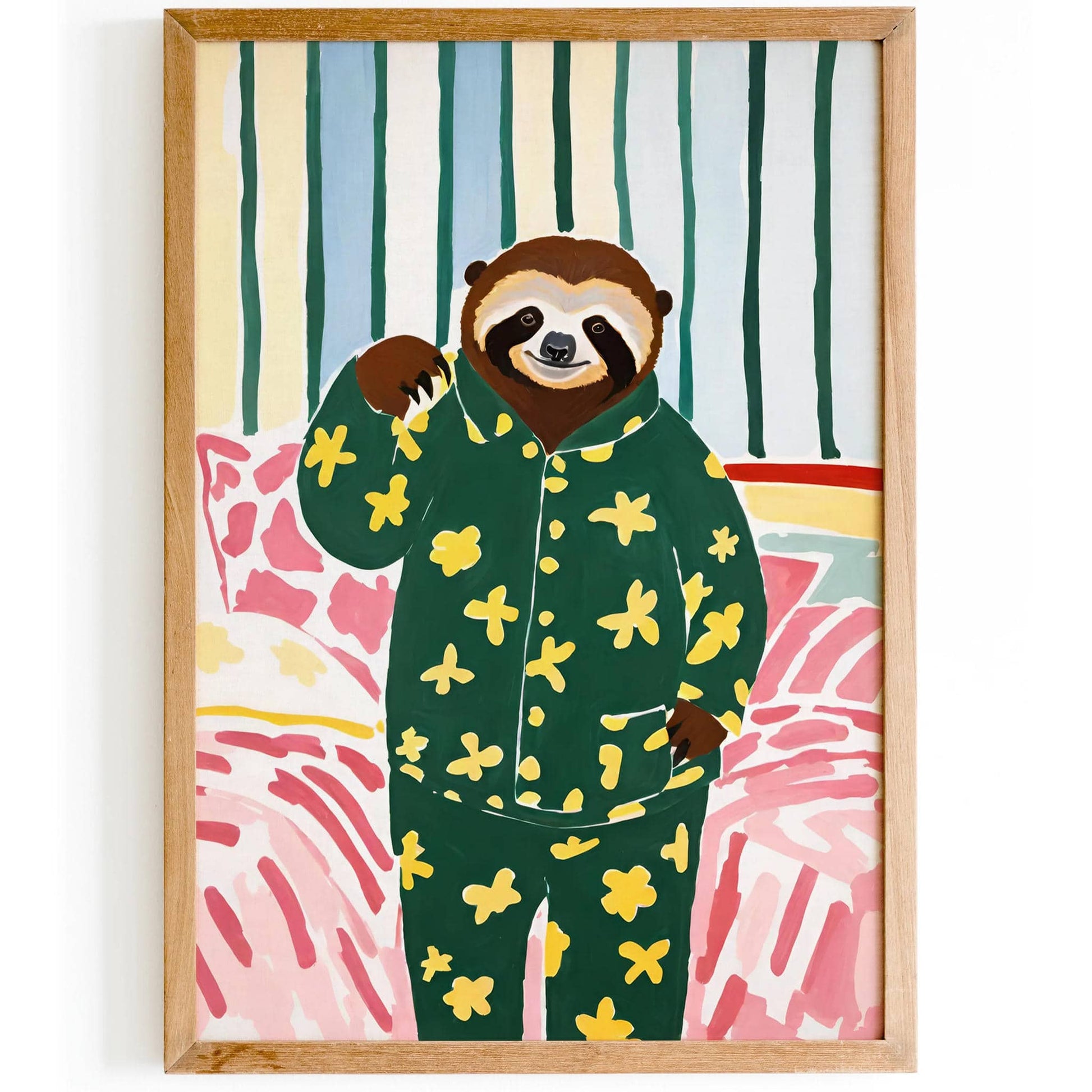 Cute Sloth in Pajamas Art Print - HypeSheriff