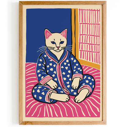 Cat in Pyjamas Bedroom Art Print