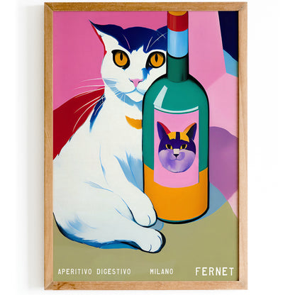 Fernet Milano Retro Wine Cat Poster