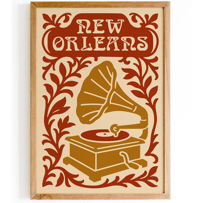 New Orleans Jazz Festival Poster with Old Gramophone