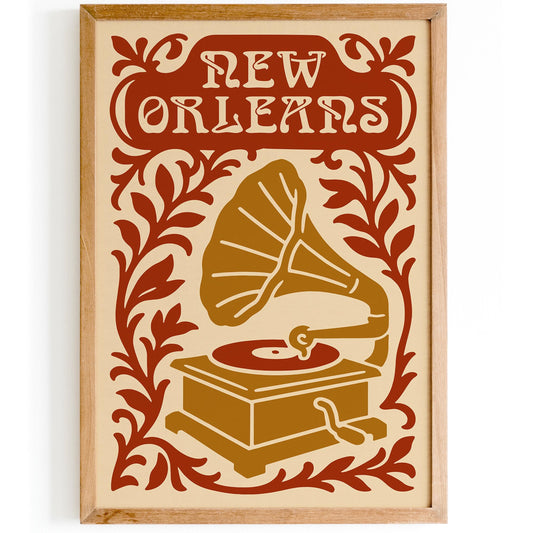 New Orleans Jazz Festival Poster with Old Gramophone