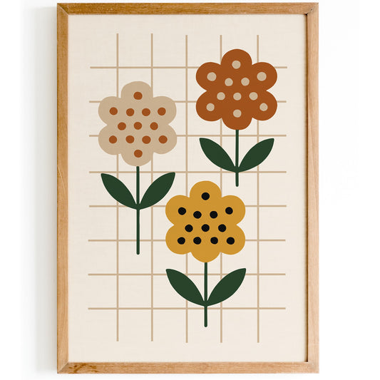 Retro Flowers Poster - 70s Minimalist Wall Art