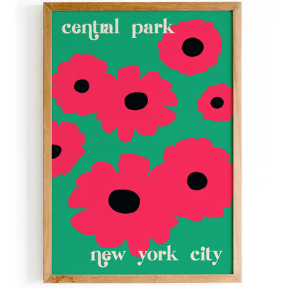 NYC Central Park Pop Art Pink Flowers Poster