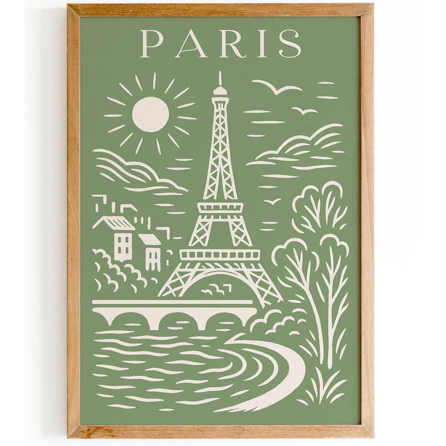 Paris Cityscape in Pistachio Green Tones Poster