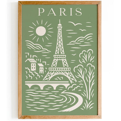 Paris Cityscape in Pistachio Green Tones Poster