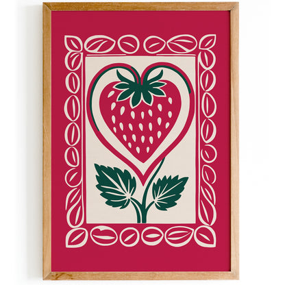Retro Cute Pink Strawberry Art Print