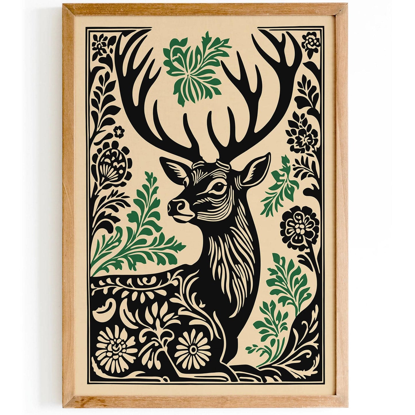 Rustic Linocut Style Deer Poster