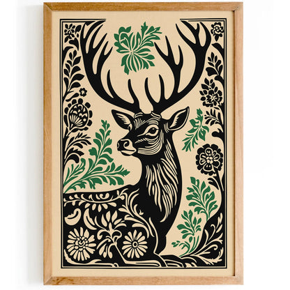 Rustic Linocut Style Deer Poster