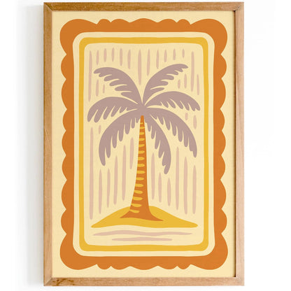 Boho Retro Butter Yellow Palm Tree Poster