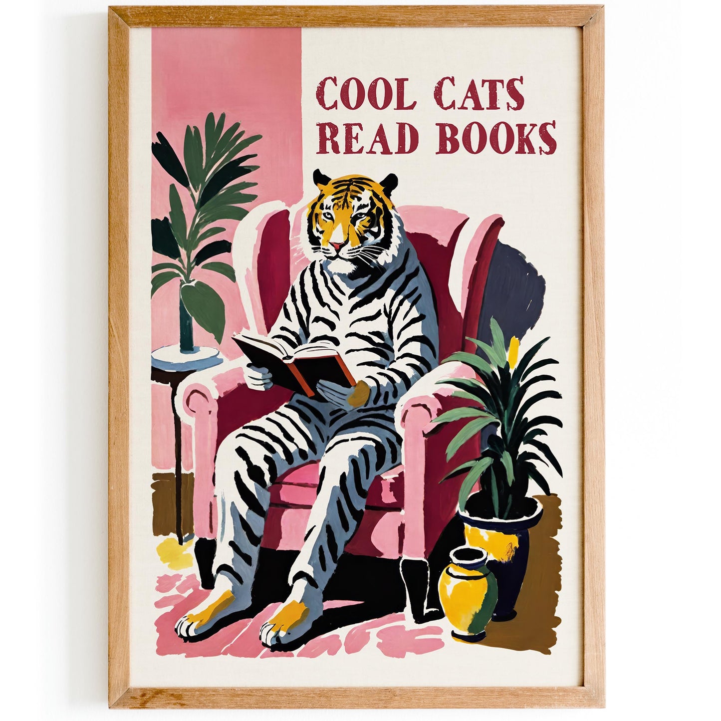 Cool Cats Read Books Tiger Art Print