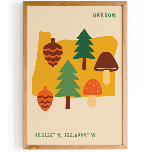 Oregon Map - Travel Wall Art Print