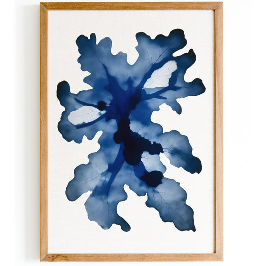 Navy Blue Scandinavian Leaf Poster