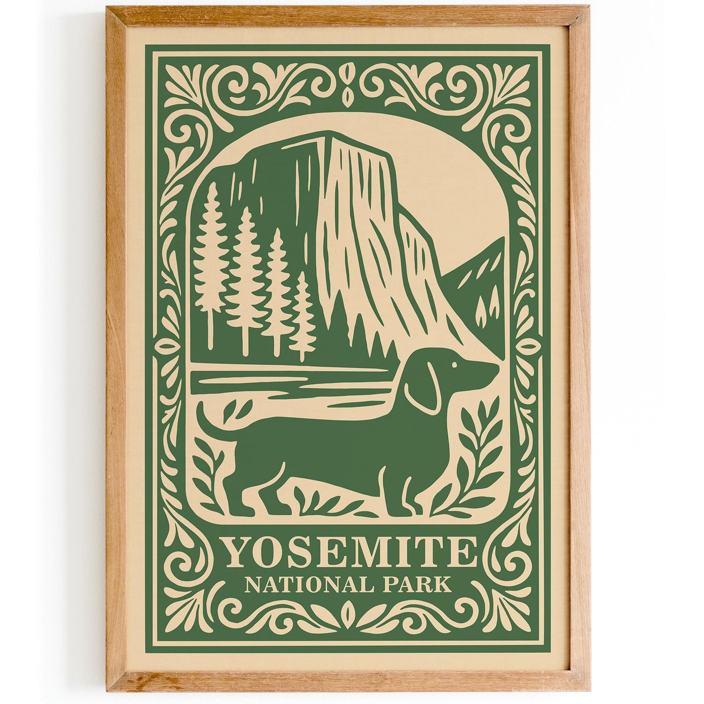 Yosemite National Park Poster - Green Dachshund Travel Art