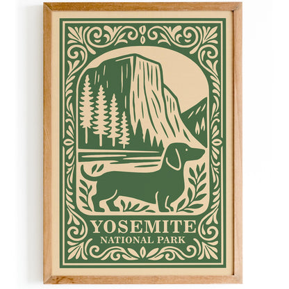 Yosemite National Park Poster - Green Dachshund Travel Art