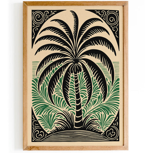 Black Palm Tree Linocut Style Poster