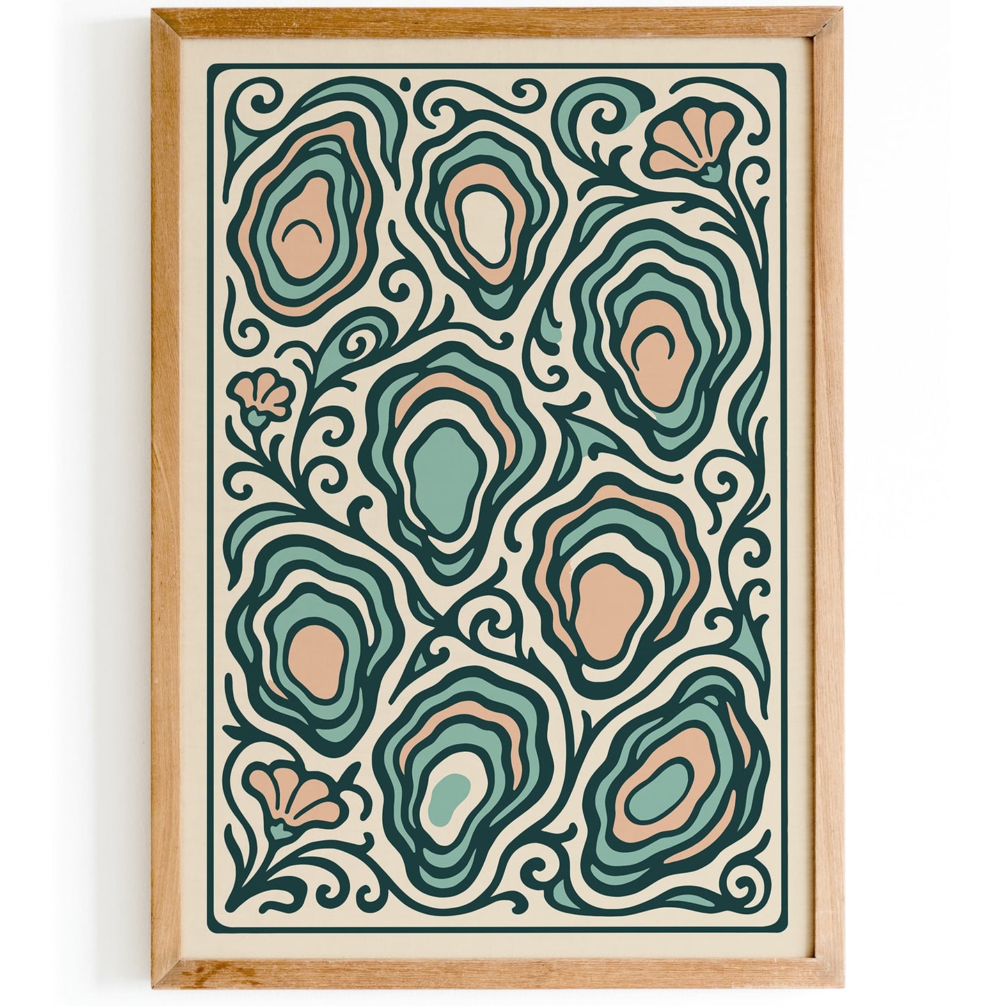 Oysters Food in Floral Pastel Ornaments Poster