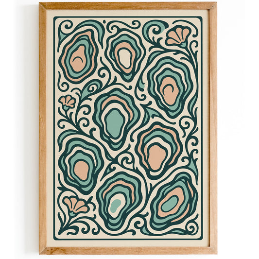 Oysters Food in Floral Pastel Ornaments Poster