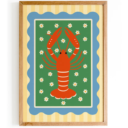 Retro Lobster Wall Art Print - Coastal Nautical Decor