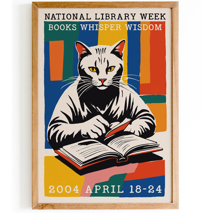Library Cat Reading Poster