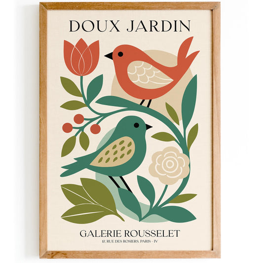 Doux Jardin Poster - French Birds Flowers Gallery Wall Art