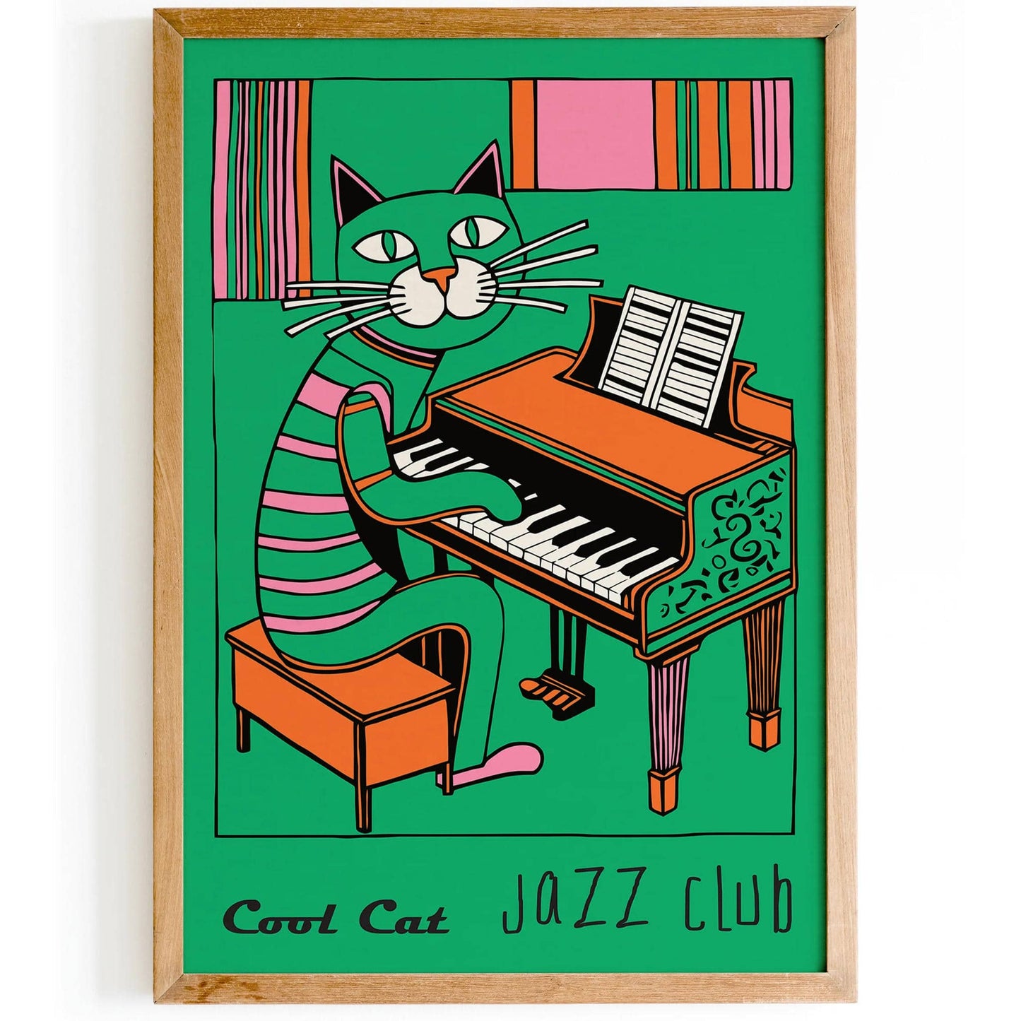Cool Cat Jazz Club Green Music Poster