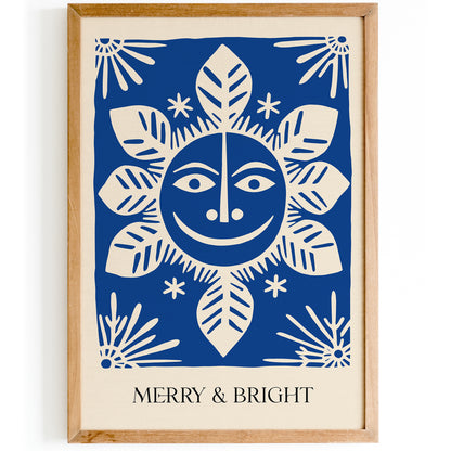 Merry and Bright Blue Snowflake Poster