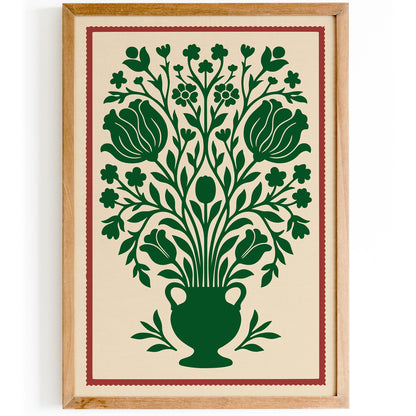 Green Vintage Floral Wall Art Print