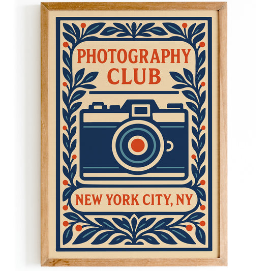Photography Club NYC Poster – Blue Camera Floral Print