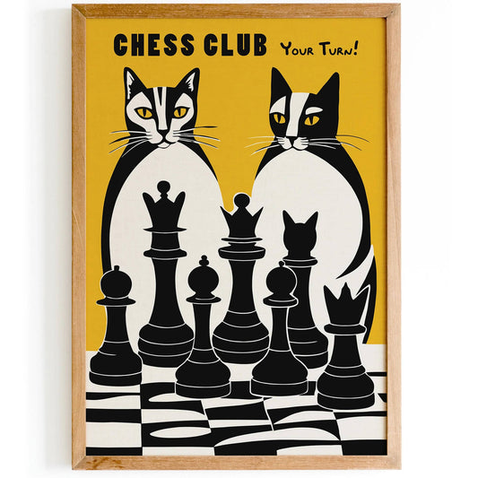 Chess Club Poster - Funny Cats Game Print