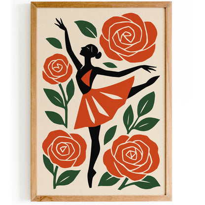 Ballerina Dancer in Roses Poster